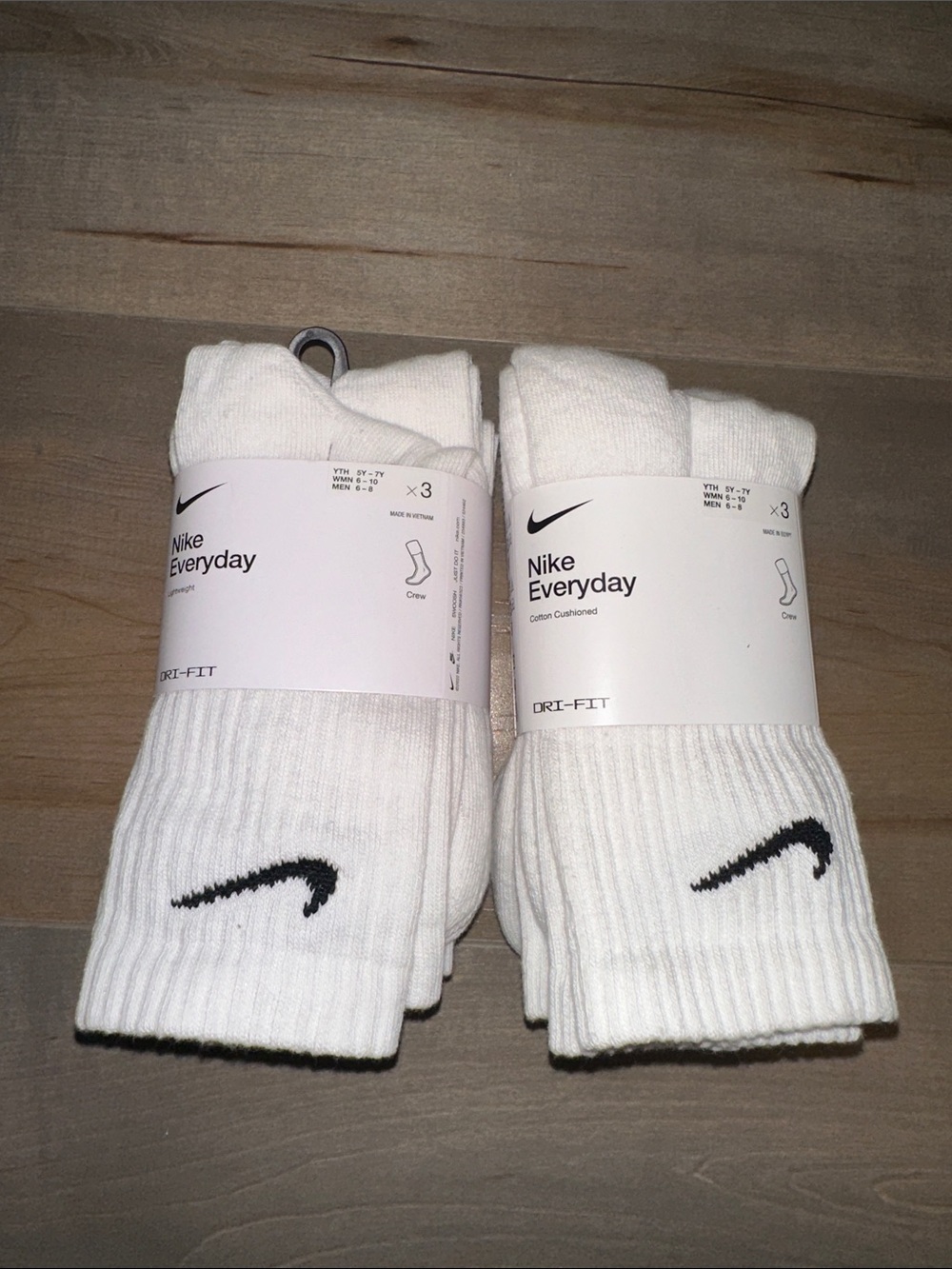 Nike White Crew Athletic Socks with Black Swoosh - 6 Pair total